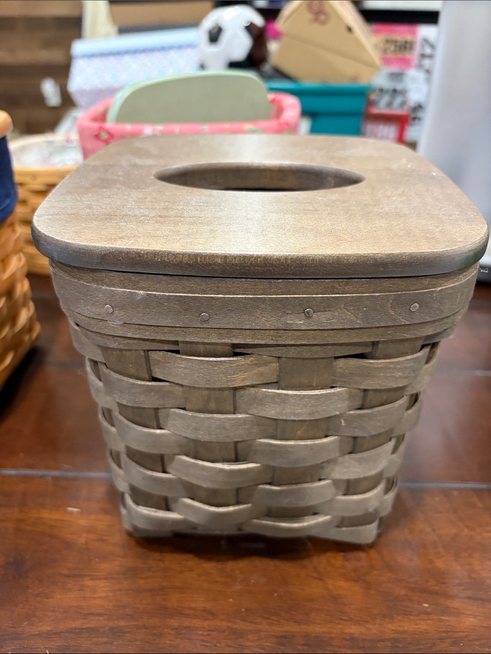 Longaberger Brown Woven Wood Tissue Box Cover